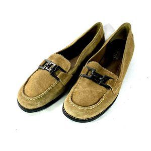 Franco Sarto Womens Loafer Flat Shoes Brown Leather Moc Toe Slip On Horse Bit 8M